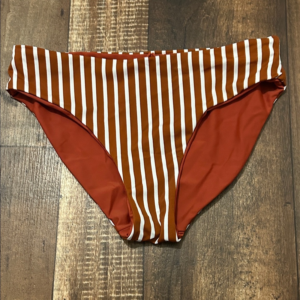 Striped burnt Orange/brown and White Bikini Bottom